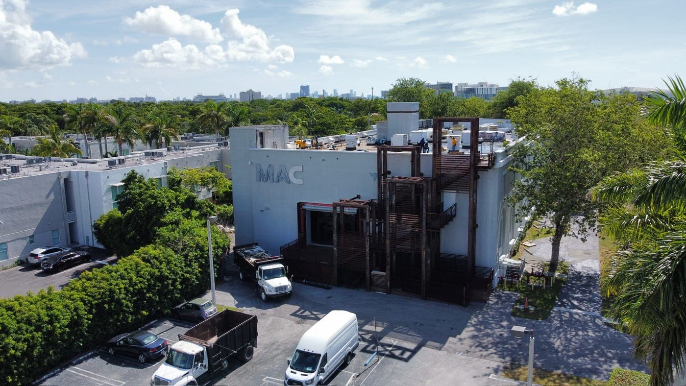 Aerial of a commercial roof system on a large building.